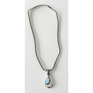 Vintage Sterling Silver 925 Larimar Teardrop Pendant Necklace 22”